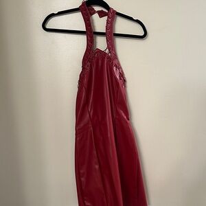 Women’s Red Faux Leather Halter Dress with Stud Detail